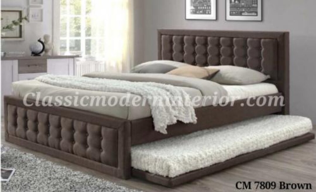 Queen Bed with Pullout Padded Brown 7809