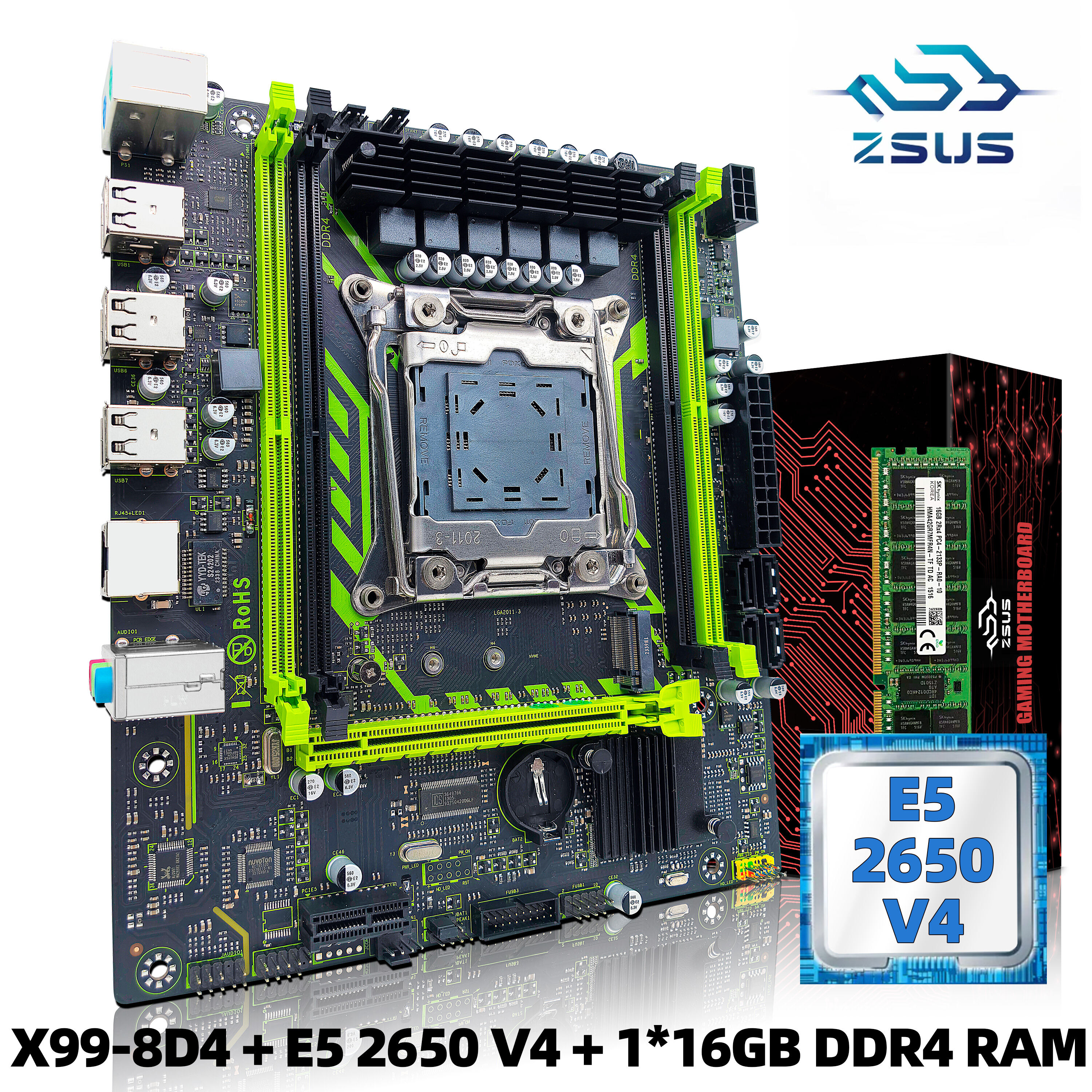 ZSUS X99-8D4 Motherboard Set Kit With LGA2011-3 Xeon E5 2650 V4