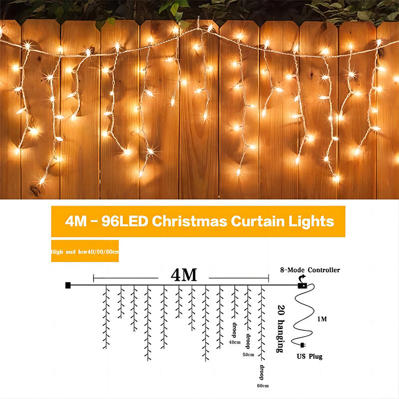 【Solar/Plug】Christmas Lights Icicle Curtain 120 LED Outdoor Waterproof 8 Modes Fairy String Lights for Xmas Tree Patio Yard Garden Wedding Party House Eaves Roof Decorations