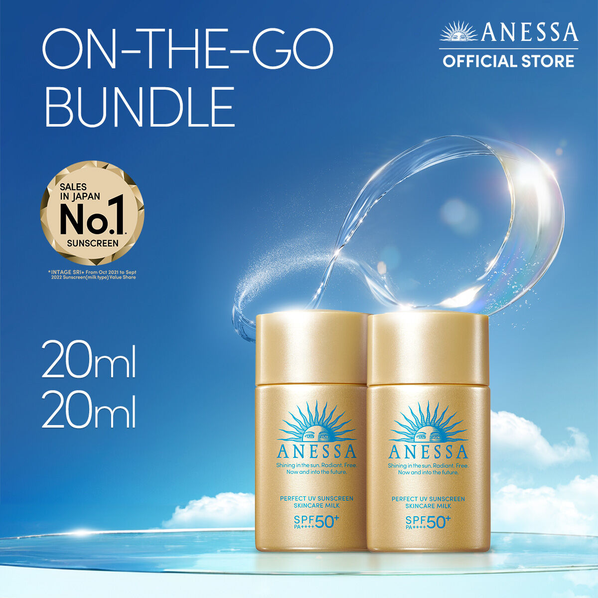 Anessa On-the-Go Bundle 2pcs Gold Milk 20ml 50 SPF with Hyaluronic Acid & Collagen