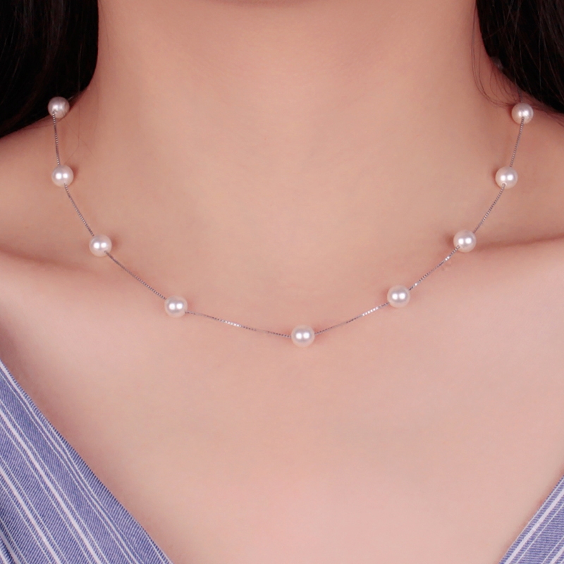 Elegant 925 Sterling Silver Pearl Necklace by Brand Name