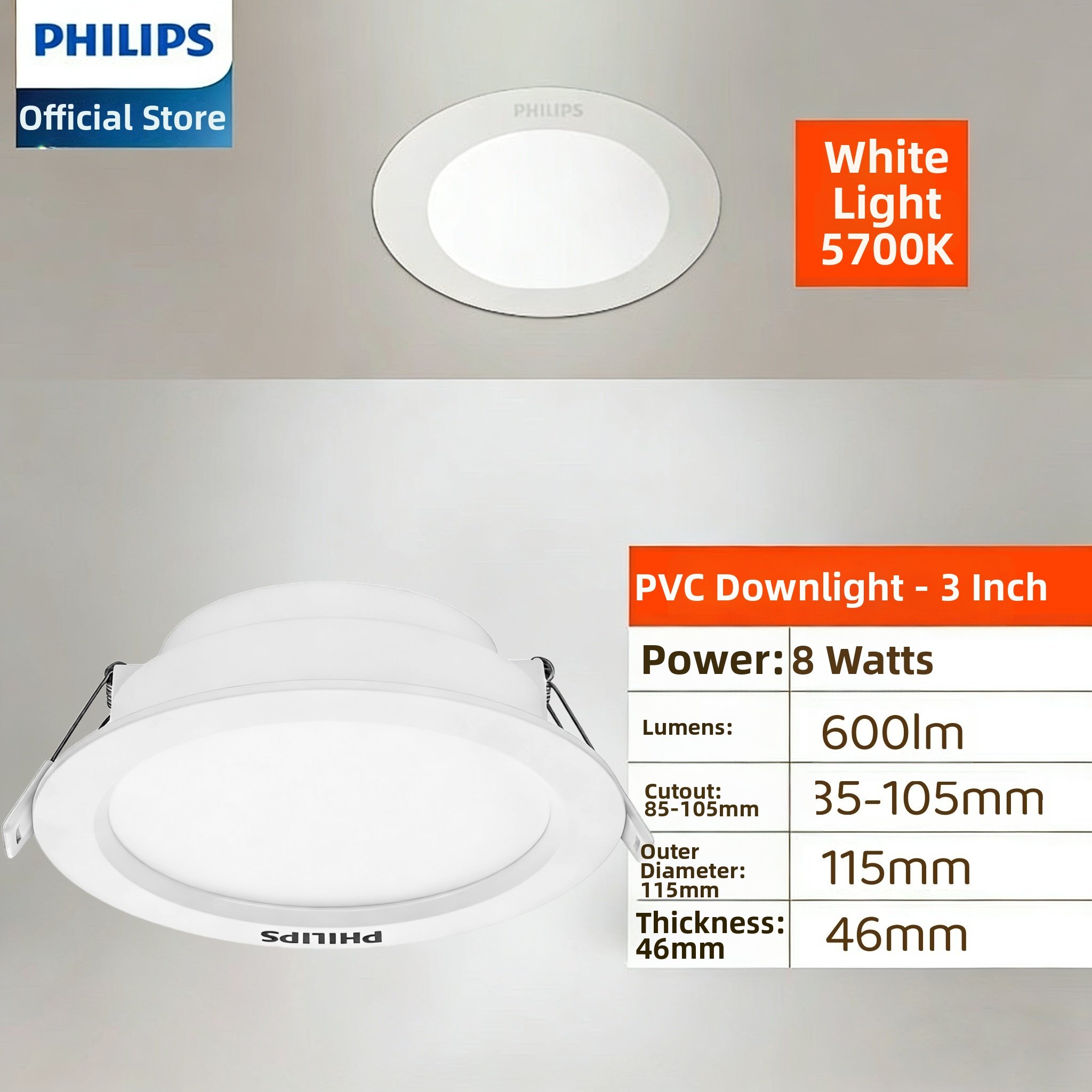 Philips | Energy Saving Ultra Bright Metal Thin LED Recessed Downlight