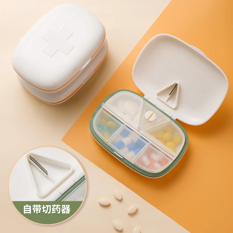 Portable Medicine Box Household Sealed Moisture-Proof with Small Number Pill Box Mini Drug Cutter Pill Box
