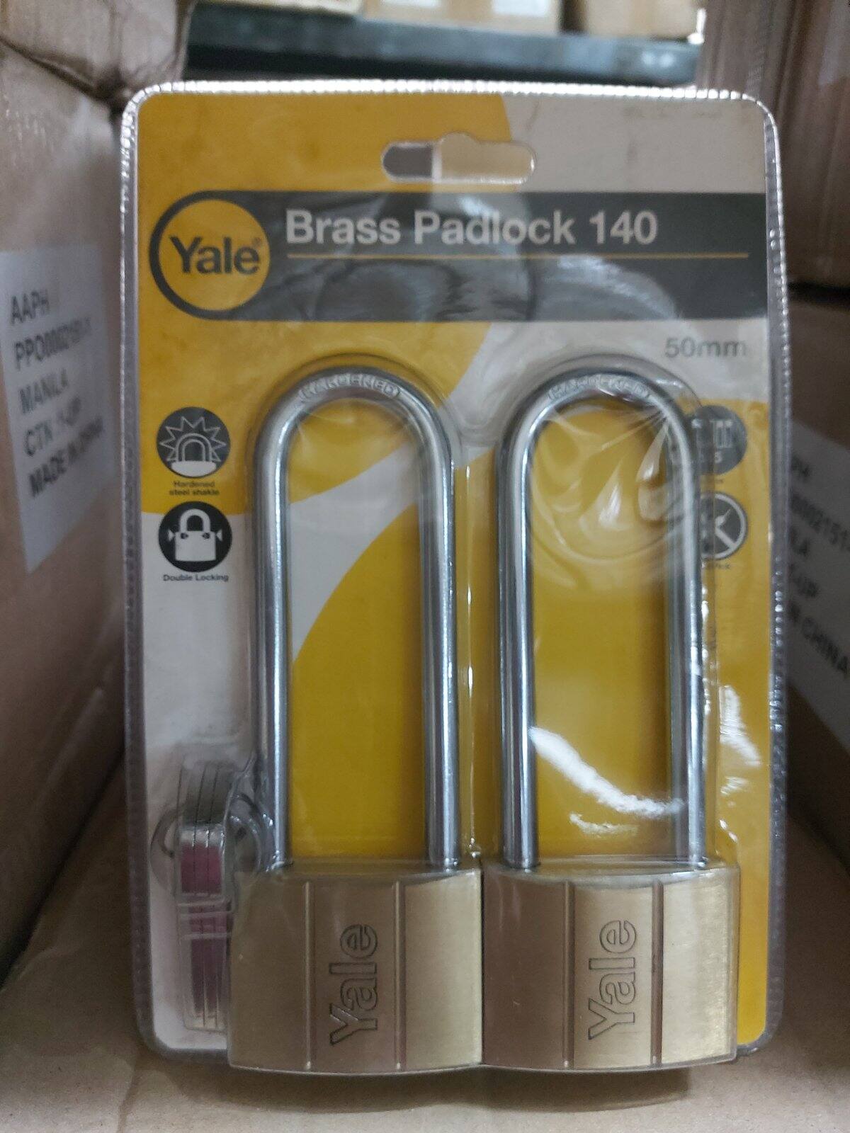 YALE PADLOCK  HEAVY DUTY BRASS PADLOCK LONG SHACKLE  SET OF 2 PCS /SET KEYED ALIKE #V140.50LS KA2