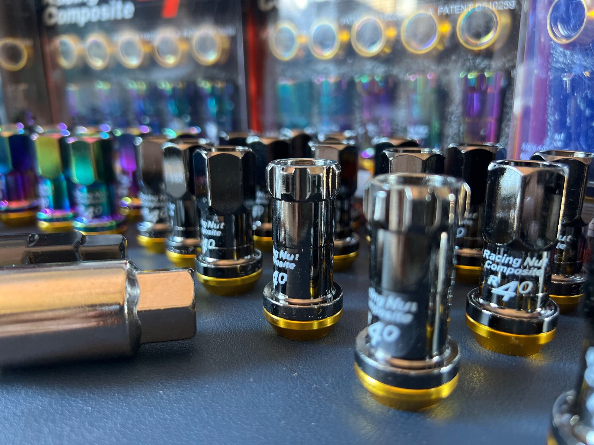 R40 Lugnut R40 Neo Chrome and Titanium Wheel Rims Lug Nuts Steel Lock Anti Theft Racing