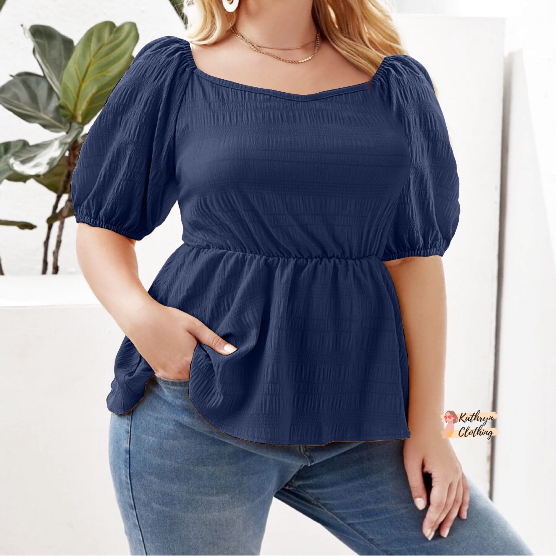 Kathryn PLUS SIZE Puff Sleeve Blouse 31072#