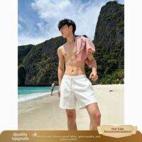 ZHUOCAN | Kaki Color Linen Shorts Men Thin Quick Dry 5/6 Length Loose Drooping