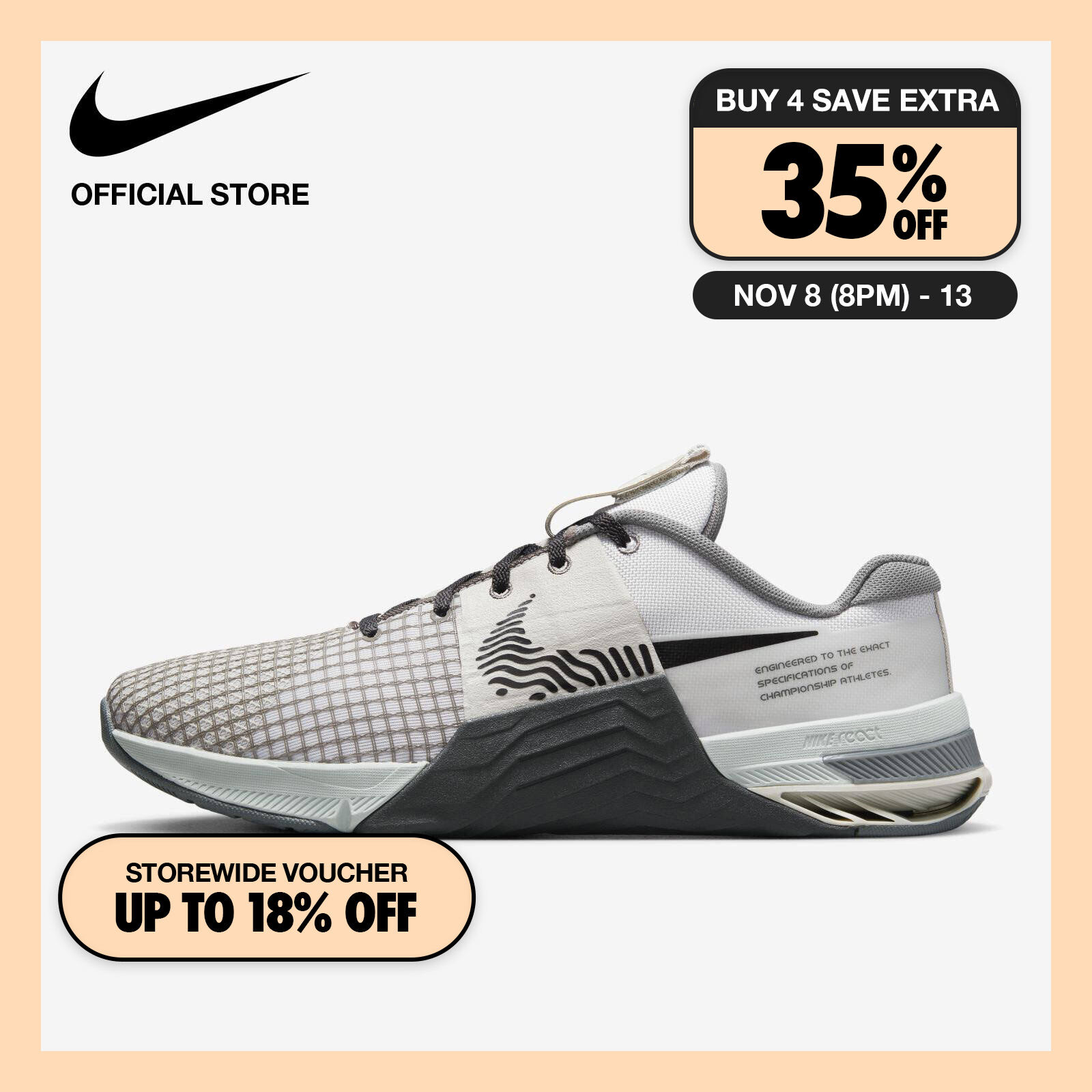 Discount on Nike  shoes - SKU: Nike Men's Metcon 8 Workout Shoes - Photon Dust