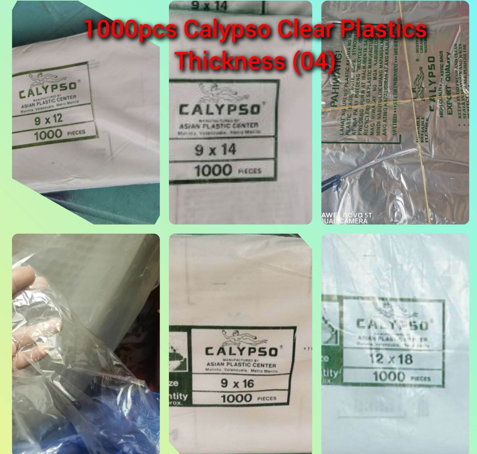 1000pcs Calypso Clear Plastics options of 9x12, 9x14, 9x16, 9x18 or