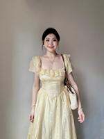 XUECAIQI | French Style Tea Dress Light Yellow Slimming A-line Long Dress