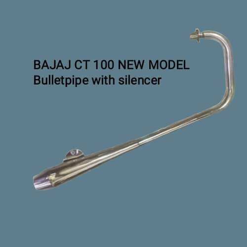 KAWASAKI BAJAJ CT100 NEW MODEL BULLET PIPE STAINLESS MUFFLER  (Double Tube Elbow), (with silencer)