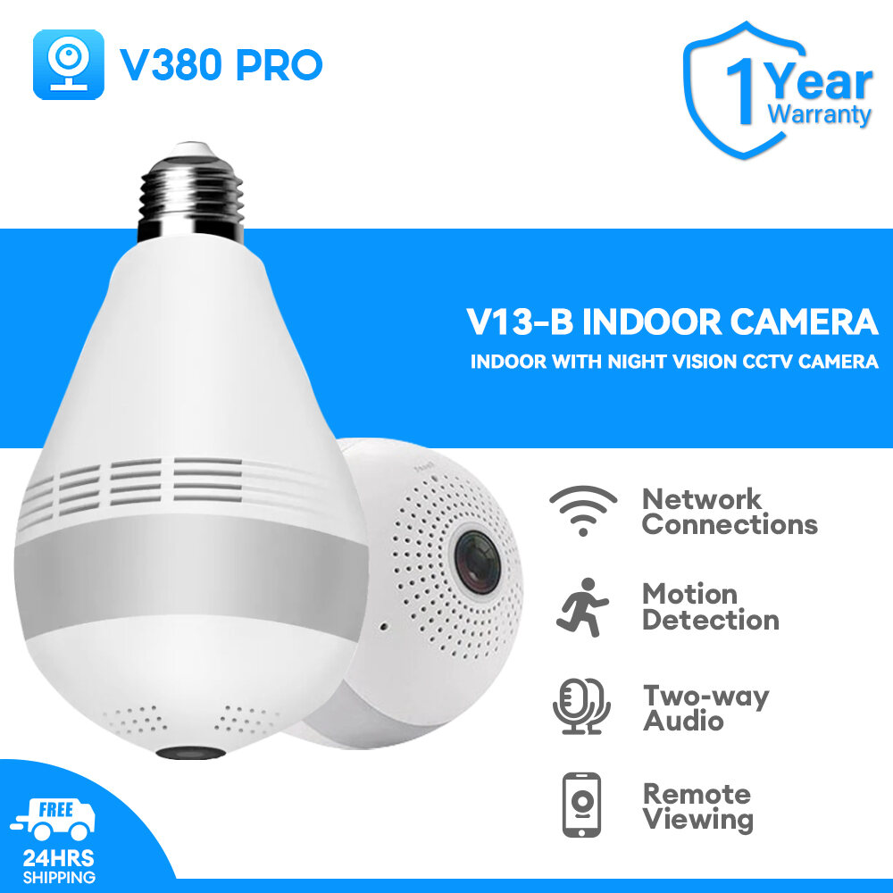 V380 PRO 1080P Panorama Bulb CCTV Camera with Night Vision