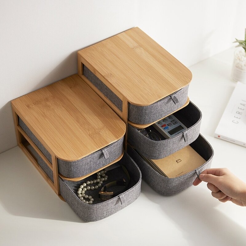 K1KF 2/3 Layers Bamboo Wood Oxford Cloth Drawer Storage Box Eco-Friendly Organizer for Mobile Phone Accessories Presyo 4,450 Piso*Libreng Shipping