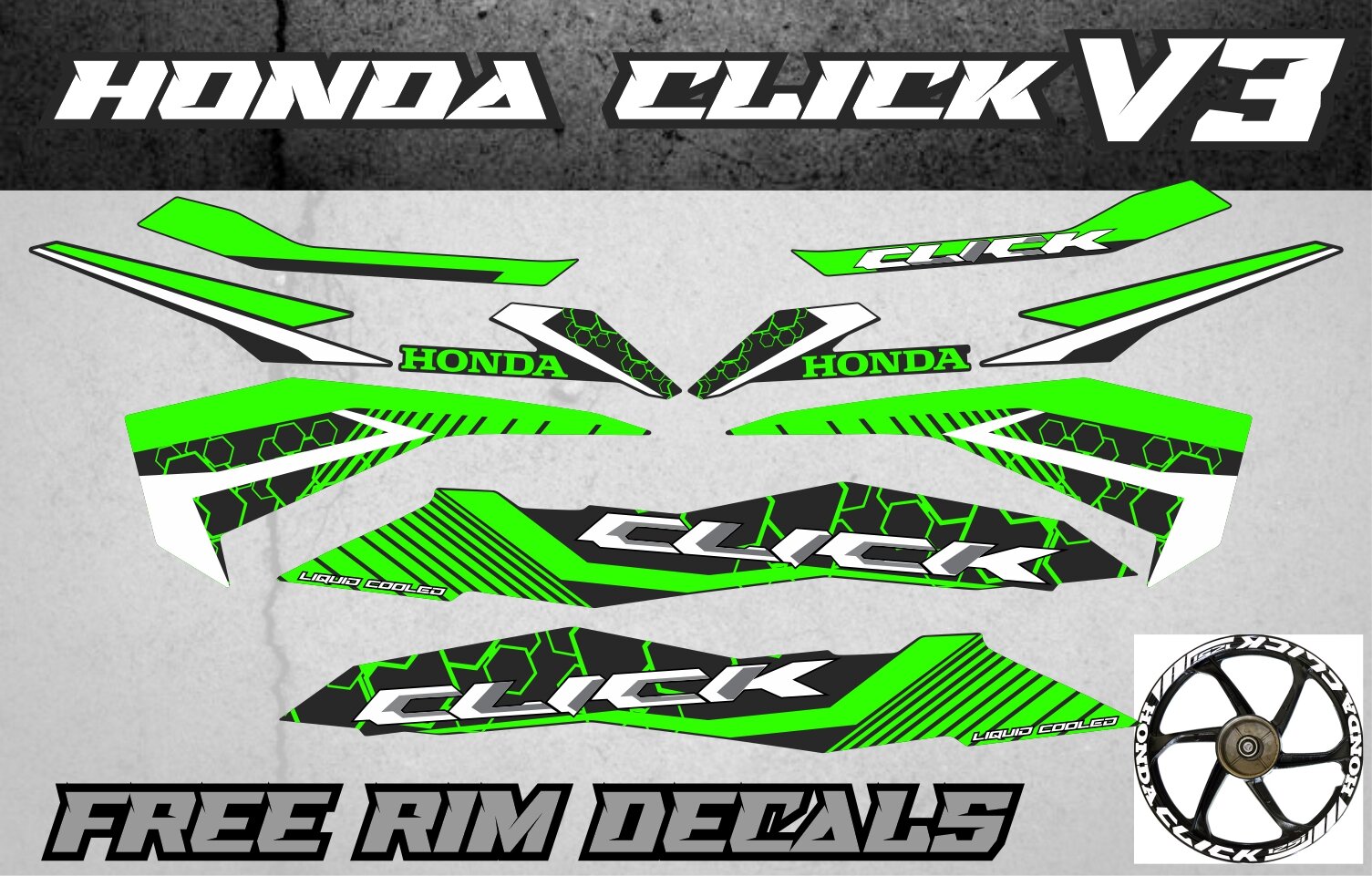 Honda Click v3 decals sticker, stock size, Laminated. 