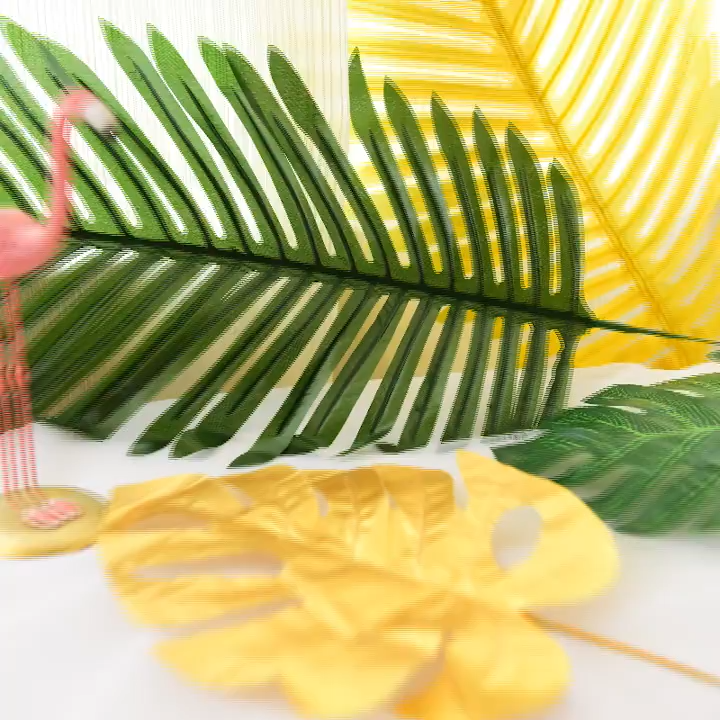 HJ Garden 10PCS Artificial Turtle Leaf Sunflower Leaf Plants Palm Leaves  Plastic Gold Tropical Party Leaves Decorations Wedding Decorations  Simulated