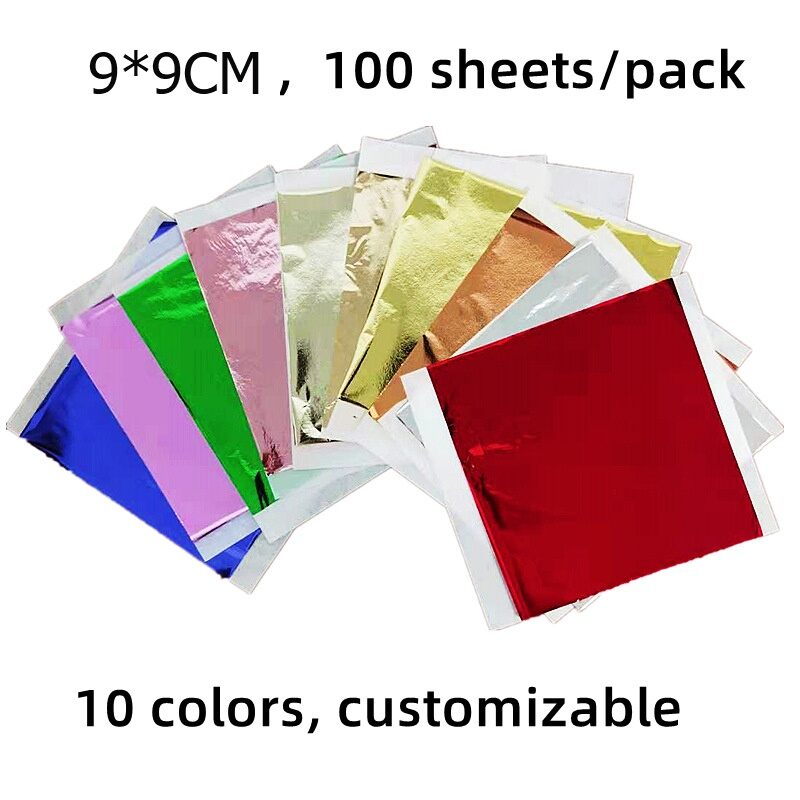 100pcs Art Craft Design Paper 9cm Sheets Practical Imitation Gold Silver Rose Gold Leaf for Gilding DIY Craft Party Decoration.