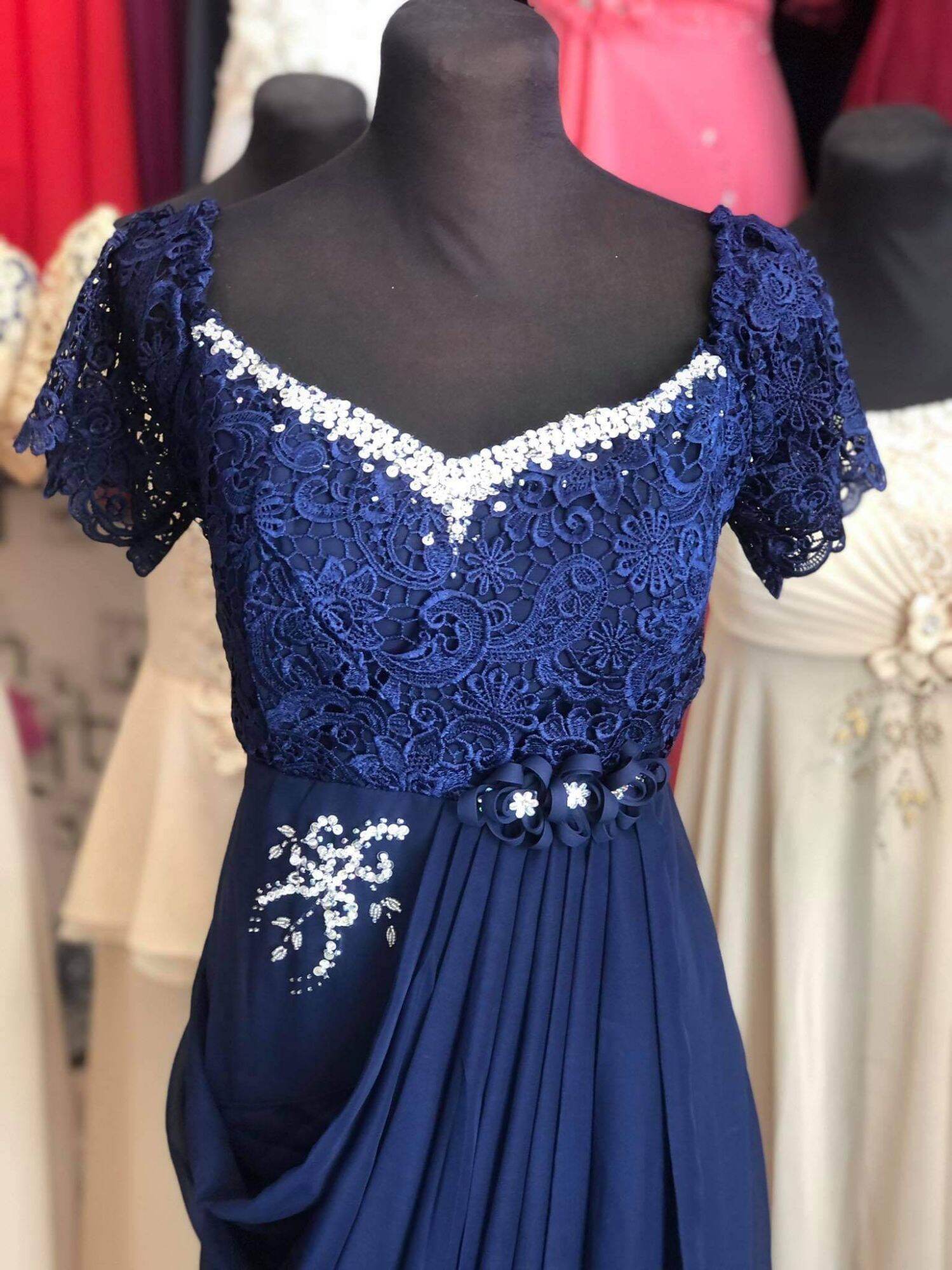 Navy blue gown for principal sponsor hotsell