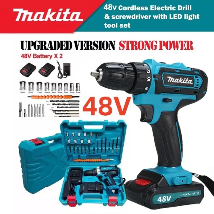 35 Speed Cordless Hand Drill 2 Battery Heavy Duty Set Power Tools 48V electtic drill set japan made Rechargeable Lithium Battery For Wood Working Machine Cordless Drill