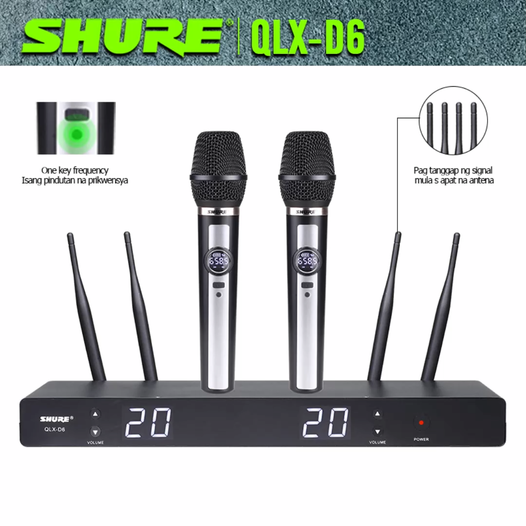 shure QLX D6 wireless microphone original branded Karaoke Mic UHF wireless mic Suitable for Professional KTV entertainment Stage performance family entertainment K song Lazada PH