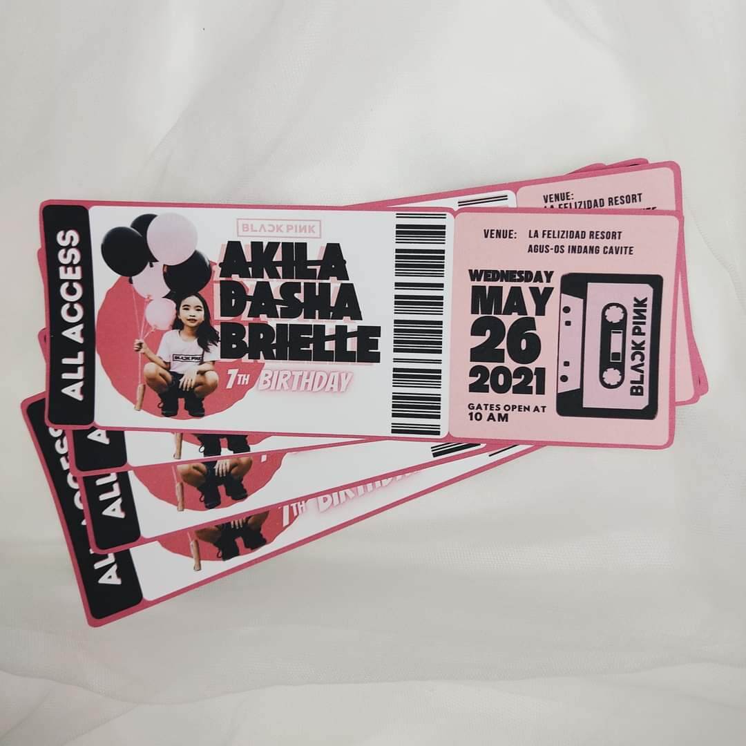 10pcs Black Pink Ticket Style Invitation For Birthday Party 