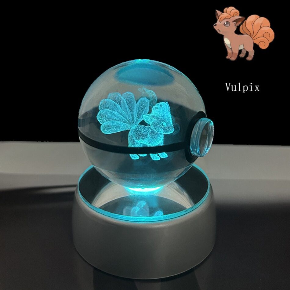 Takara Tomy | Pokemon 3D Crystal Ball Pikachu Gengar Eevee Mewtwo Anime Game Pokeball Led Night Light Base Kids Birthday Gift Home Decoration