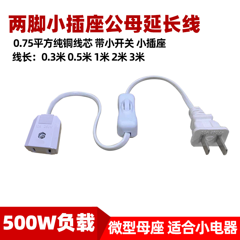2 Pin Plug With Switch Extension Cable