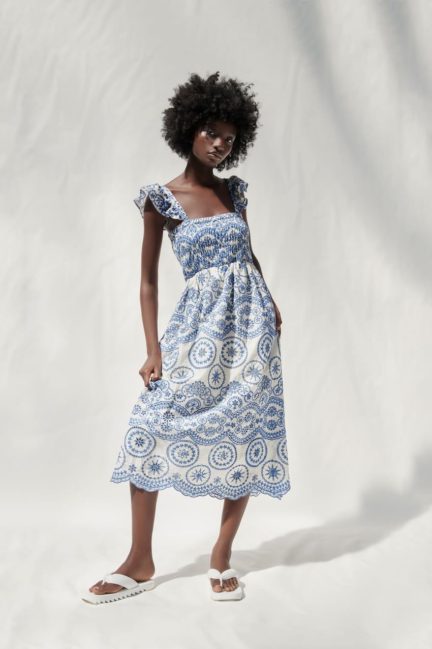 Blue embroidered best sale dress zara