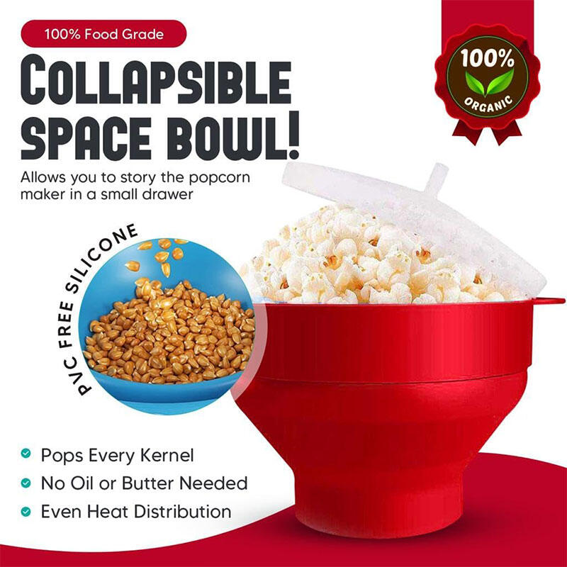 Silicone Microwave Popcorn Popper BPA Collapsible Popcorn Bowl Microwavable Pop Corn Maker with Lid Dishwasher Safe.