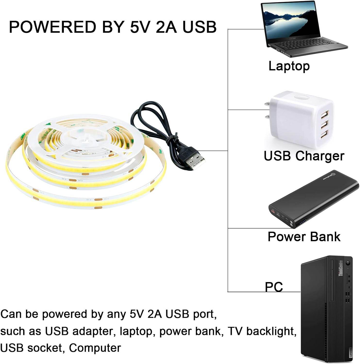 5V USB LED COB Strip White Warm White LED Strip Light TV Background Lighting Tape Home Decor Lamp 1- 5m LED String Light. 