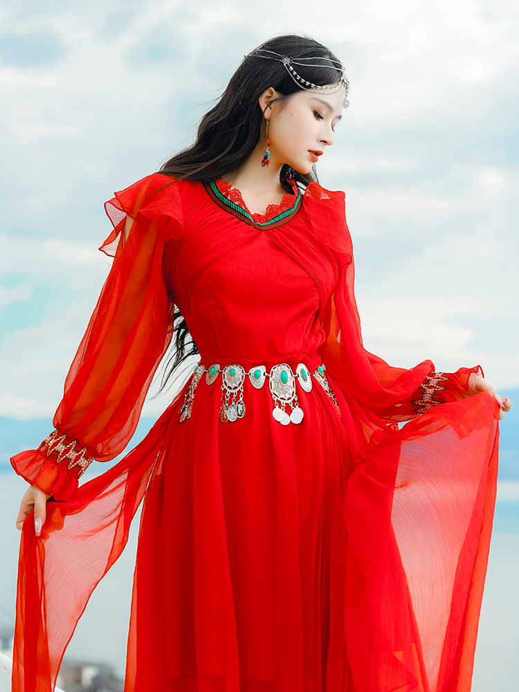 Dunhuang Exotic Clothes Desert Long dress Western Ethnic Style Seaside ...