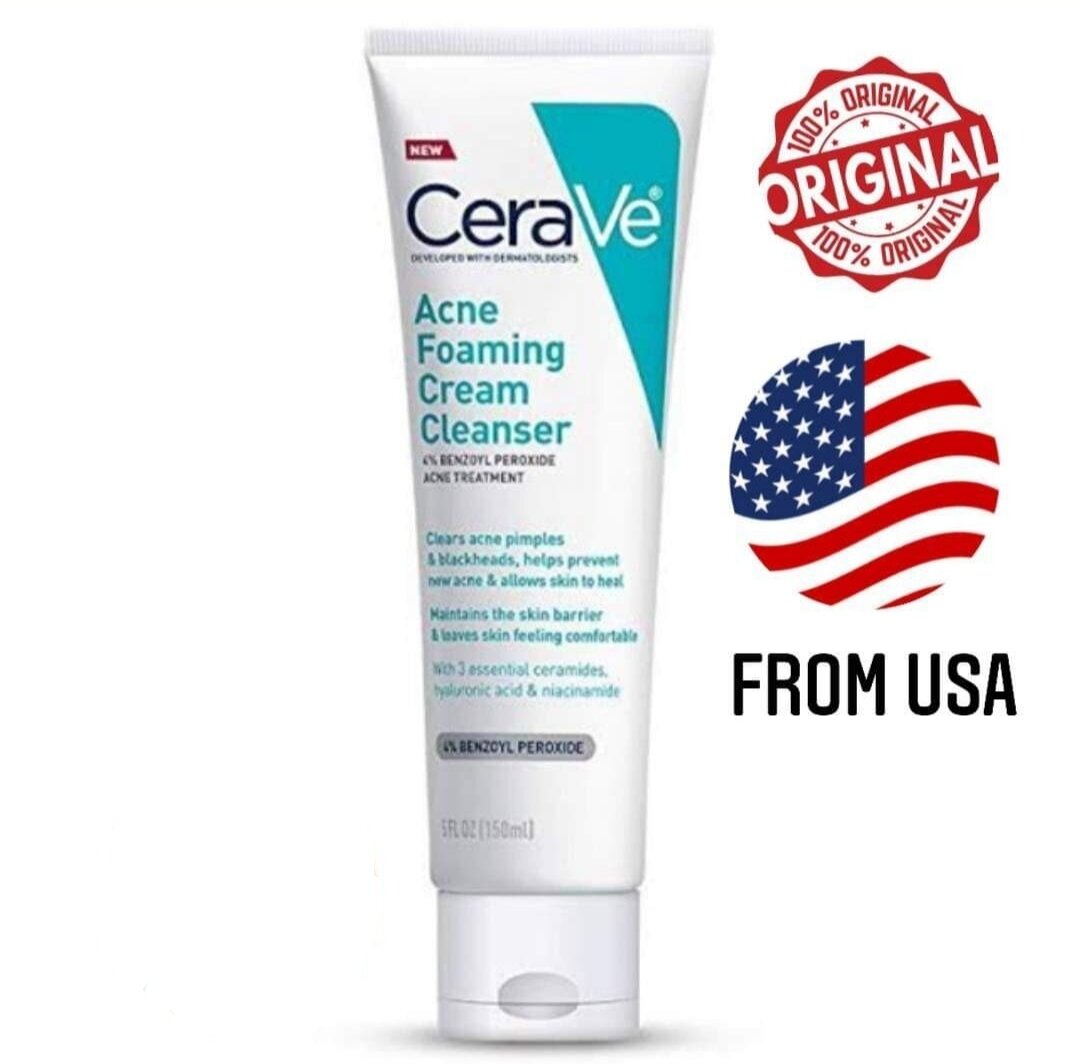 CeraVe Acne Foaming Cream Cleanser Acne Treatment Face Wash with 4