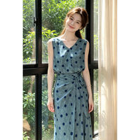 NIUVIES | Sleeveless Waist-Shaping Long Dress Blue