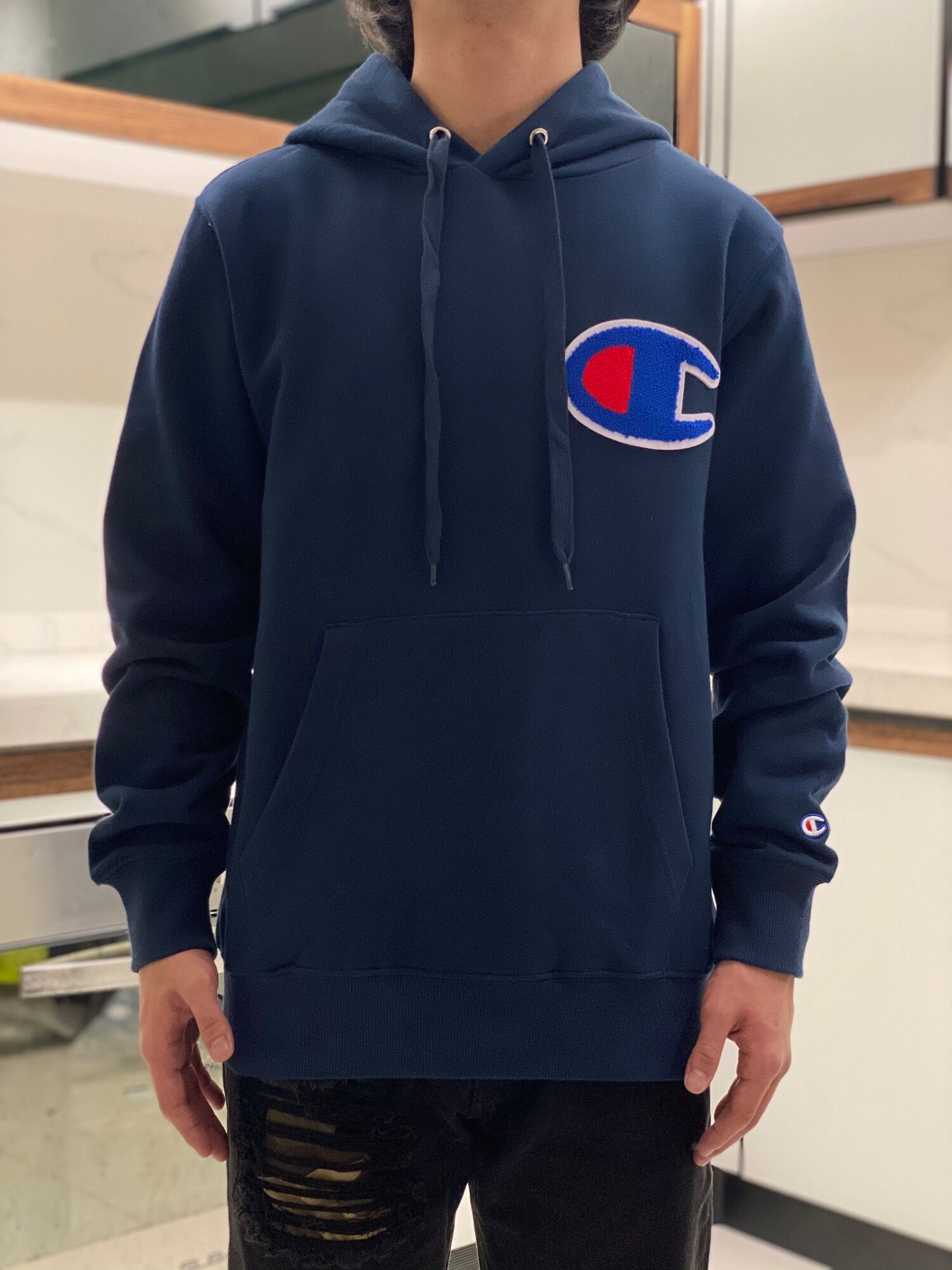 Blue champion hotsell hoodie big c