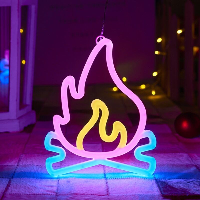 Flame Shaped Neon Signs w Base,LED Light,Atmosphere Lighting for Wall,Night Lamp for Birthday,Party,E-sports Room,Decoration. 