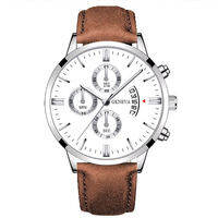 Luxury Fashion Mens Military Sports Watches Male Brown Leather Quartz Wrist Watch Men Business Casual Watch Relogio Masculino