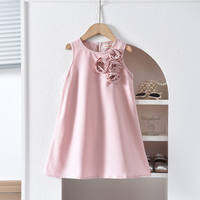 Bear Leader Pink Sweet Cute Princess Girl Dresses 3D Flower Decoration Sleeveless Birthday Party Dress Solid Color Kids Clothes