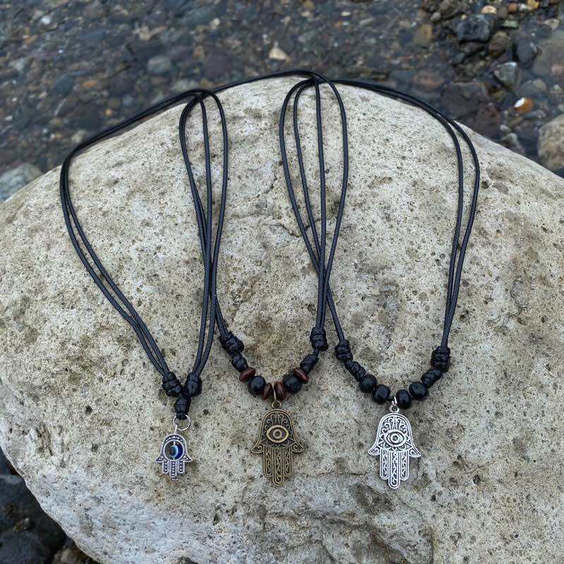 Hamsa Hand Leather Cord Necklace