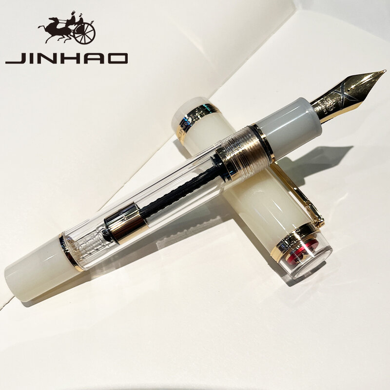 Jinhao 1935 Transparent Acrylic Fountain Pen Clear Body with 5-Pointed Star Guitar Clip Large Size Converter Humanized Desi