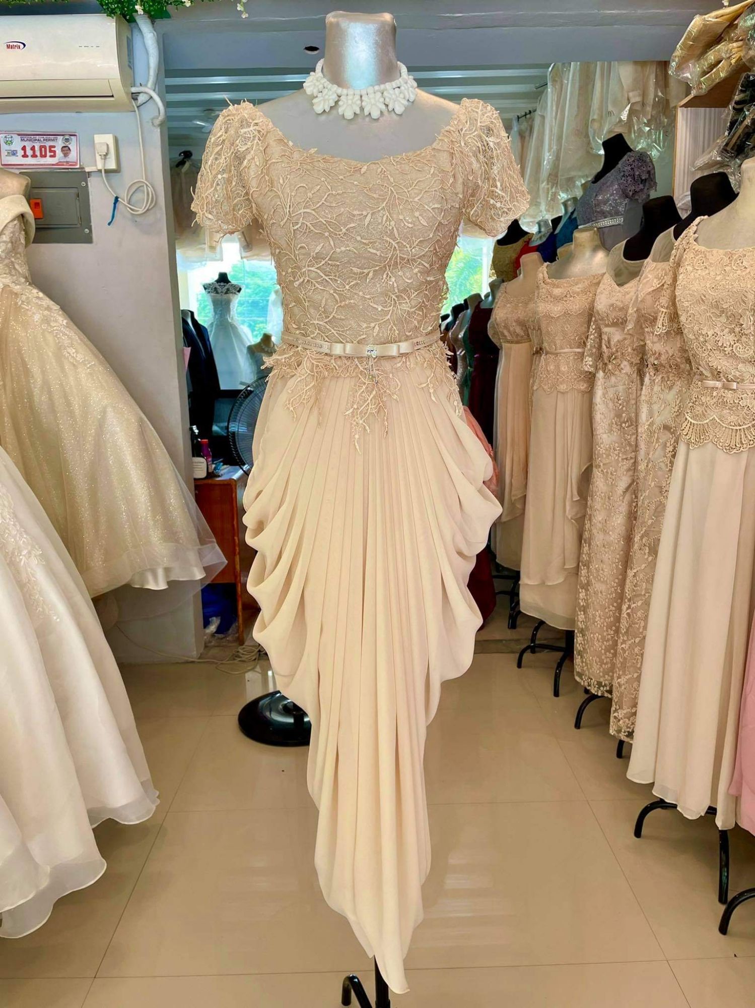 Elegant Full lace Belle sleeve (mother of the bride, principal sponsor,  ninang, formal dress) | Shopee Philippines