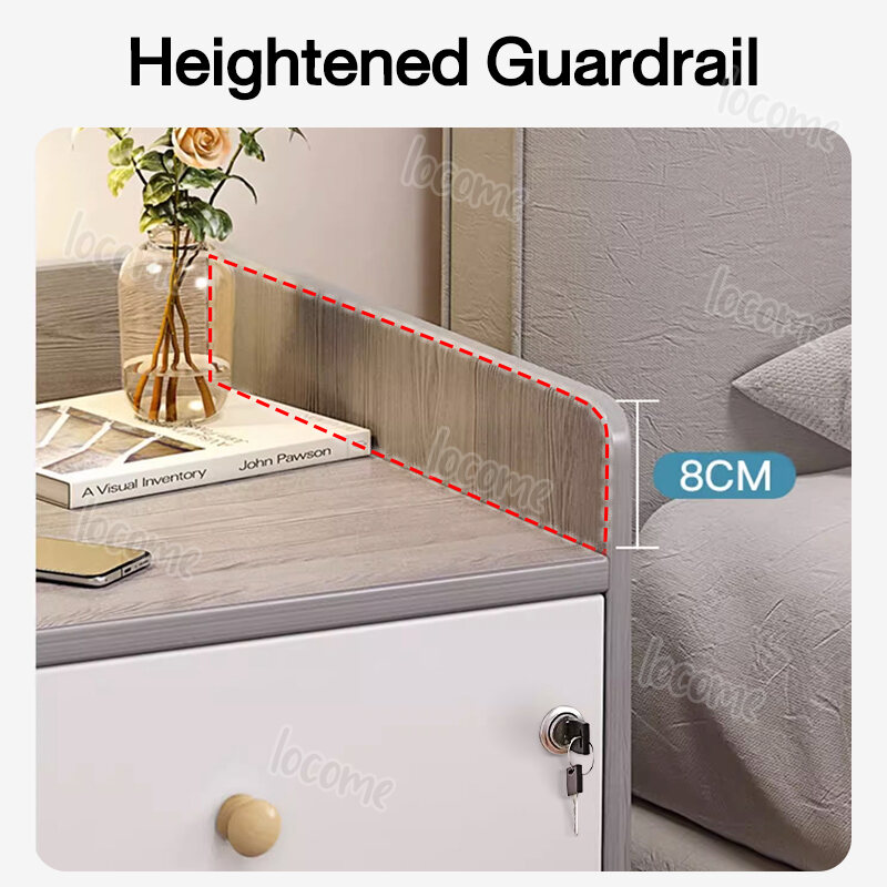 【With Lock】Nordic Modern Wooden Bedside Table For Bedroom With Drawer Nightstand Side Table Storage Cabinet Bedside Table With Lock. 