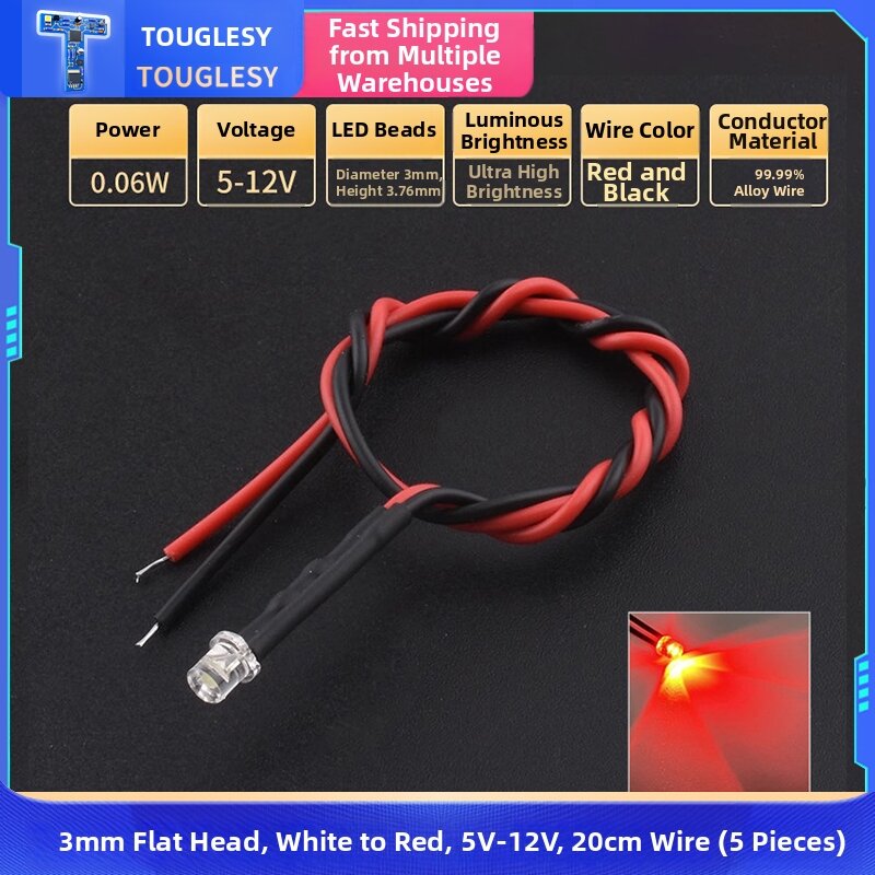 High Brightness LED Light Emitting Diode 3mm/5mm Toy Car Indicator Light with Line 5V 12V LED Lamp Beads Small Bulbs