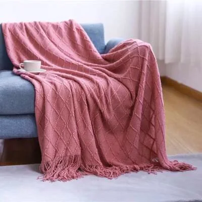 Knitted Throw Blanket with tassels 100% acrylic towel throw sofa blanket bed blanket (3)