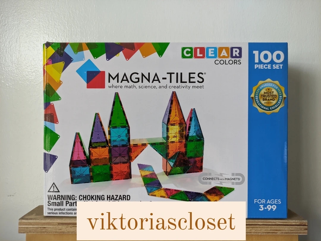 Magna-Tiles 100pc Clear Color 3D Magnetic Building Tiles Set for Kids 