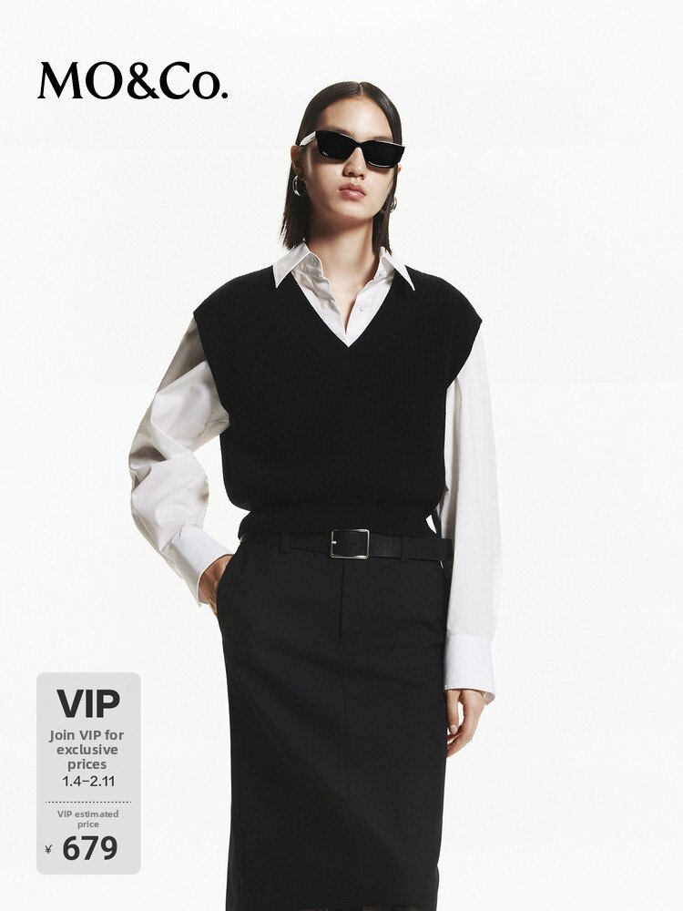 Layered Knit Vest and White Shirt Set Wool Blend Wide Shoulder Black Presyo 8,395 Piso*Libreng Shipping