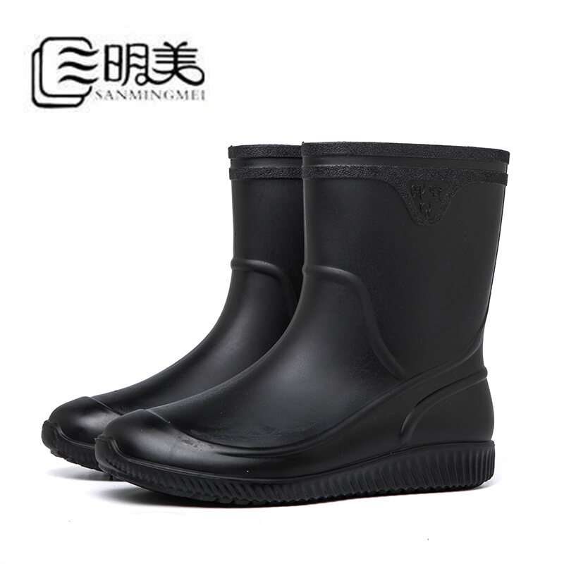 Summer Fashion Rain Boots Men's Mid-Calf Rain Boots Soft Anti-Slip Rain ...