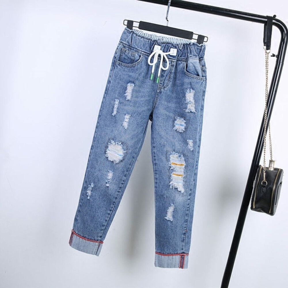 Maong pants garterized tattered | Lazada PH