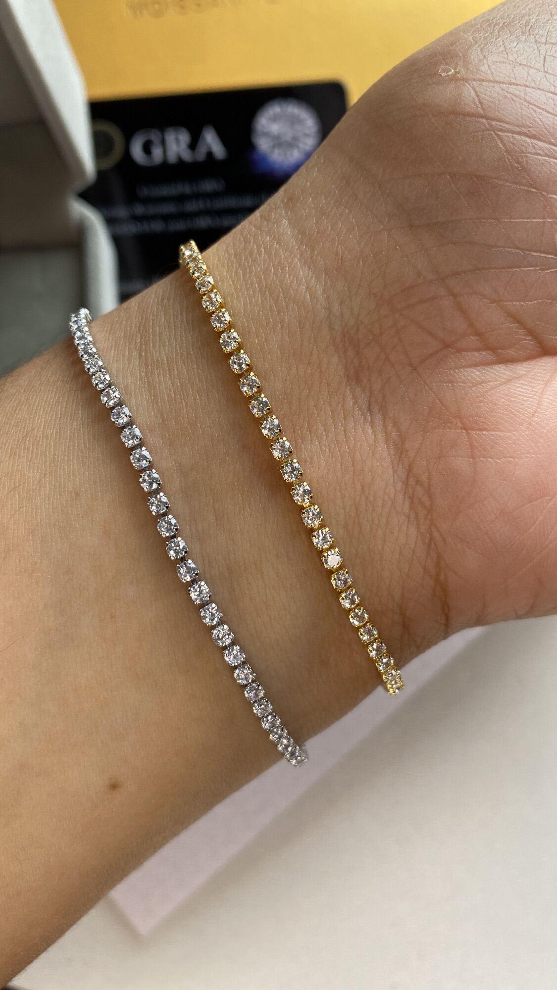 Dainty Tennis Bracelet 2mm Moissanite Diamond in 18K Whitegold and 18K