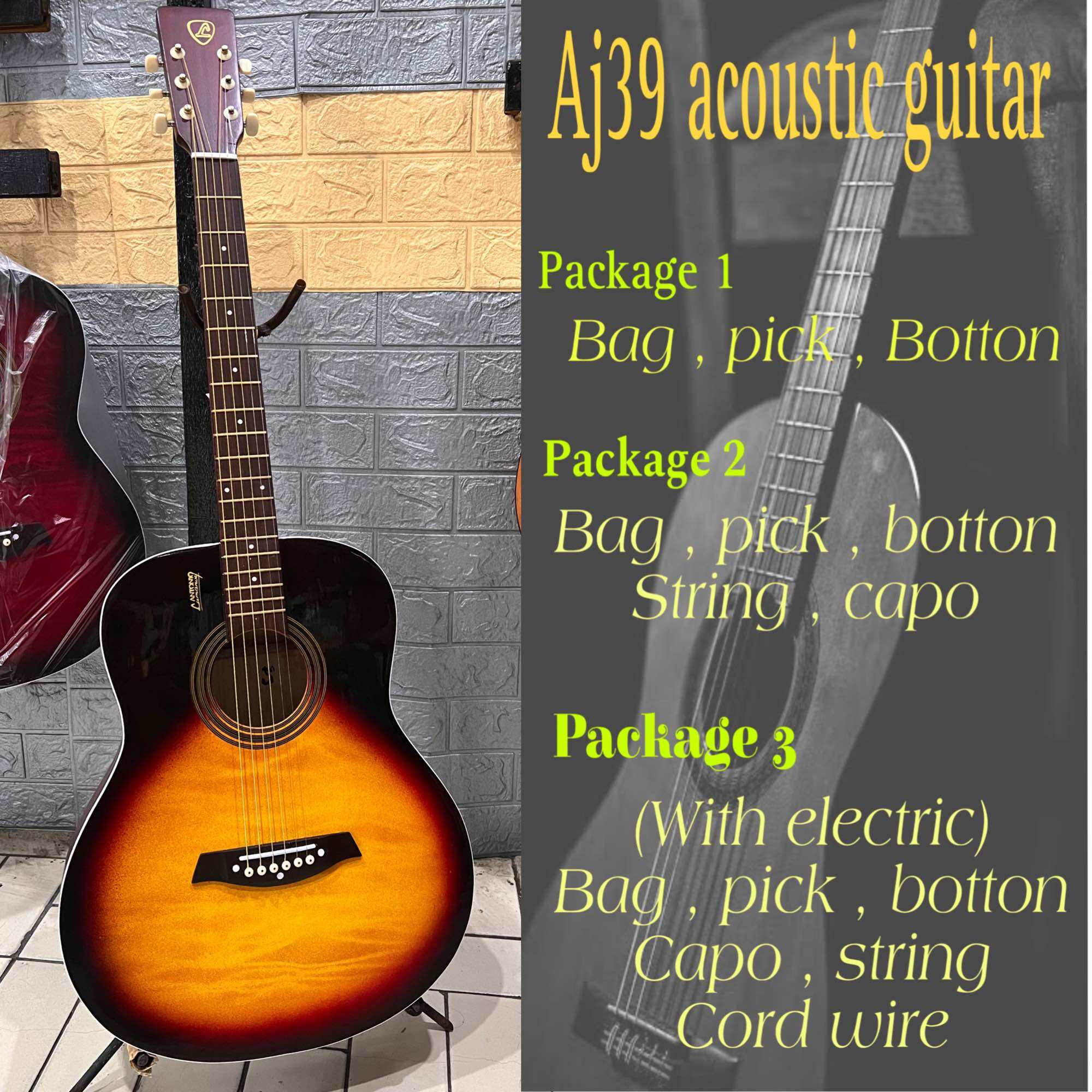 lumanog AJ39 acoustic guitar low action w/ freebies