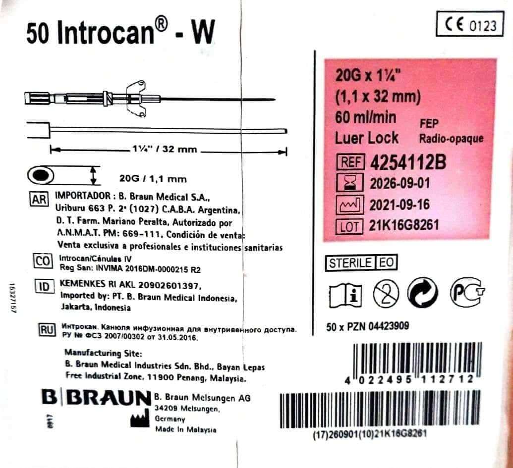 INTROCAN W 50pcs per Box (G18/G20/G22/G24). 