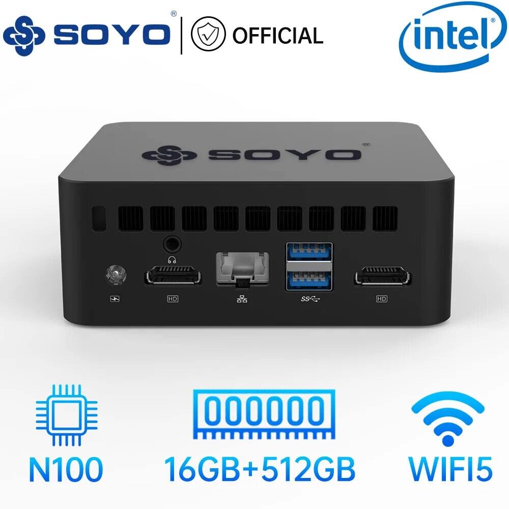 Soyo M2PLUS2 Mini PC: 16GB RAM, 512GBSSD, IntelCeleron N100, Windows 11 Pro - Compact & Ideal for Home, Business &Gaming